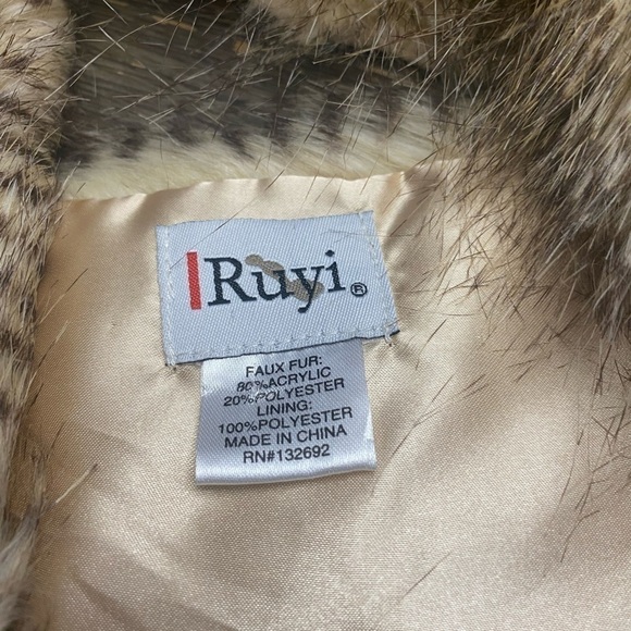 RUYI FAUX FUR Variegated Brown Ivory COLLAR SCARF NECK WARMER ~ - Picture 3 of 5